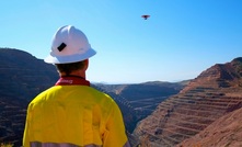 A drone in full flight at Rio Tinto's Argyle diamond mine in Australia