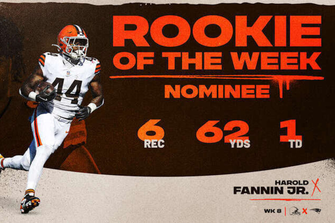 Harold Fannin Jr. nominated for NFL Rookie of the Week for Week 8