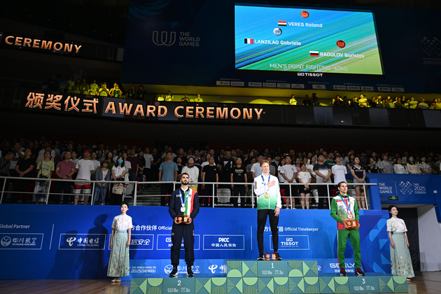 (SP)CHINA-CHENGDU-THE WORLD GAMES 2025-KICKBOXING-MEN'S POINT FIGHTING -63KG-VICTORY CEREMONY (CN)