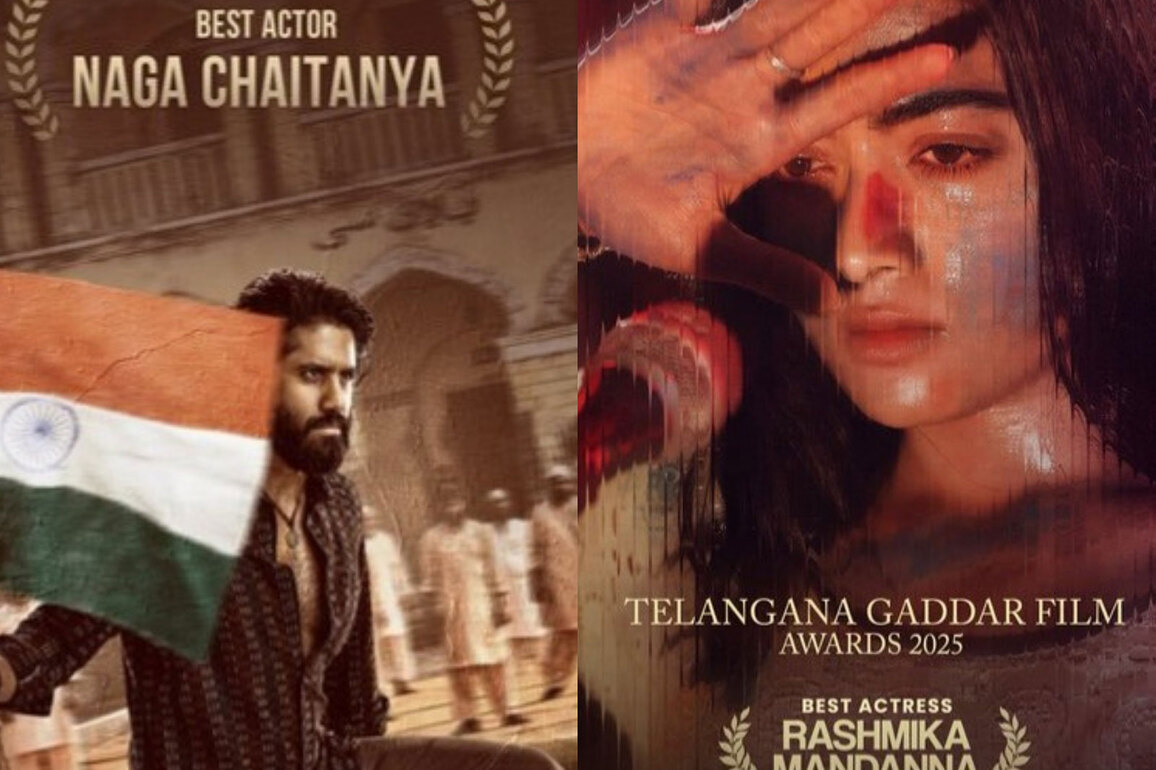 "Truly grateful and happy": Rashmika Mandanna, Naga Chaitanya win leading honours at Telangana Gaddar Awards 2025