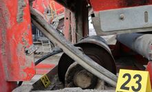 Depicts a close-up view of the tail drum taken through right-hand guard door where the injured worker was positioned.
