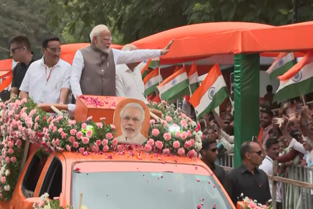 PM Narendra Modi holds roadshow in Gujarat's Gandhinagar