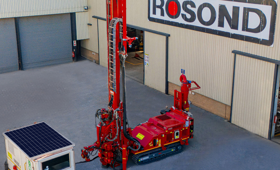 Reverse circulation drill rig with solar powered command trailer at the Rosond head office in Midrand 