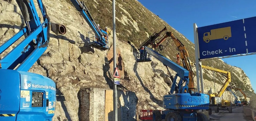 Specialist teams from CAN carrying out stabilisation work on the white cliffs behind the Port of Dover Credit: RSK Group