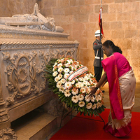 President Murmu lays wreath at tomb of Luis Vaz de Camoes in Portugal