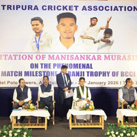 Tripura: CM Manik Saha felicitates Manishankar Murasingh on 100th Ranji Trophy match milestone