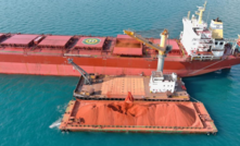  Floating Crane in action offshore from Bauxite Hills, FNQ