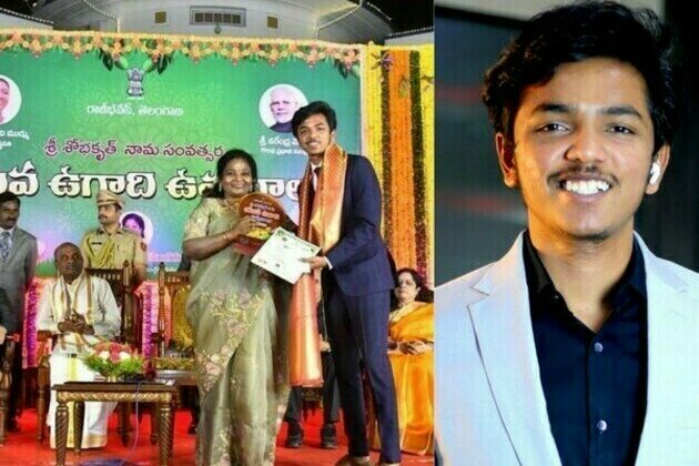 Ravi Kumar SAGAR, founder and CEO of RK's Inno Group, receives Raj Bhavan Yuva Ugadi Puraskar 2023 from Telangana Governor