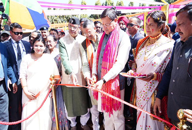 Uttarakhand CM Pushkar Singh Dhami participates in Holi Milan Samaroh in Dehradun