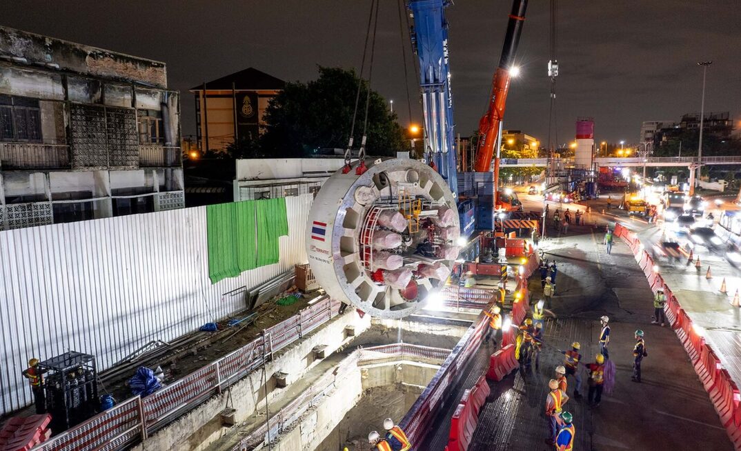 Preparations for the launch of the Terratec earth pressure balance tunnel boring machine, Terratec S114, at the site of Contract 3 of the MRT Purple Line in Bangkok