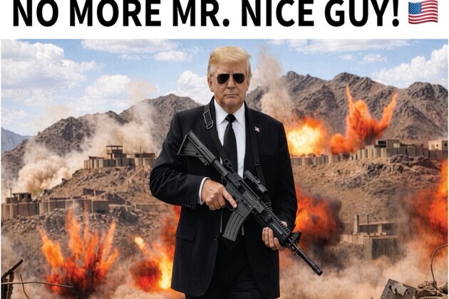 Trump warns Iran, "Better get smart soon"; posts picture with gun and slogan 'No more Mr. Nice Guy'