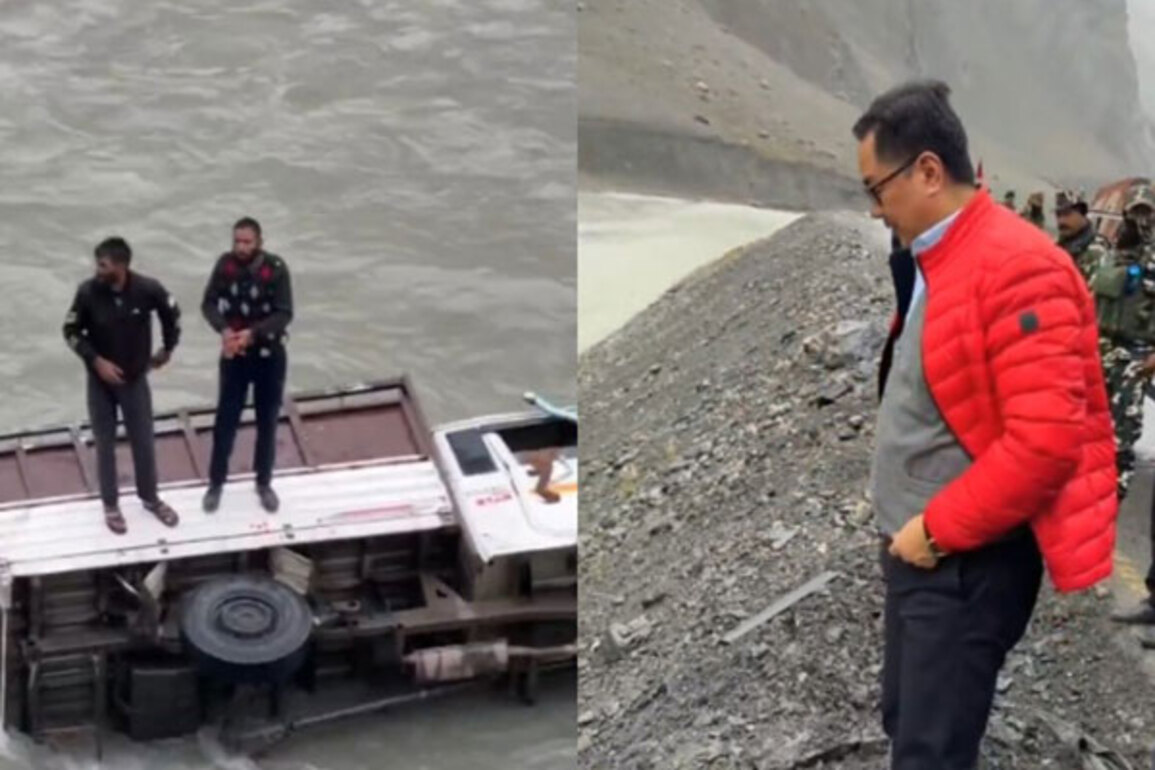 Vehicle falls in river ahead of Union Minister Kiren Rijiju's convoy near Drass, Two passengers rescued