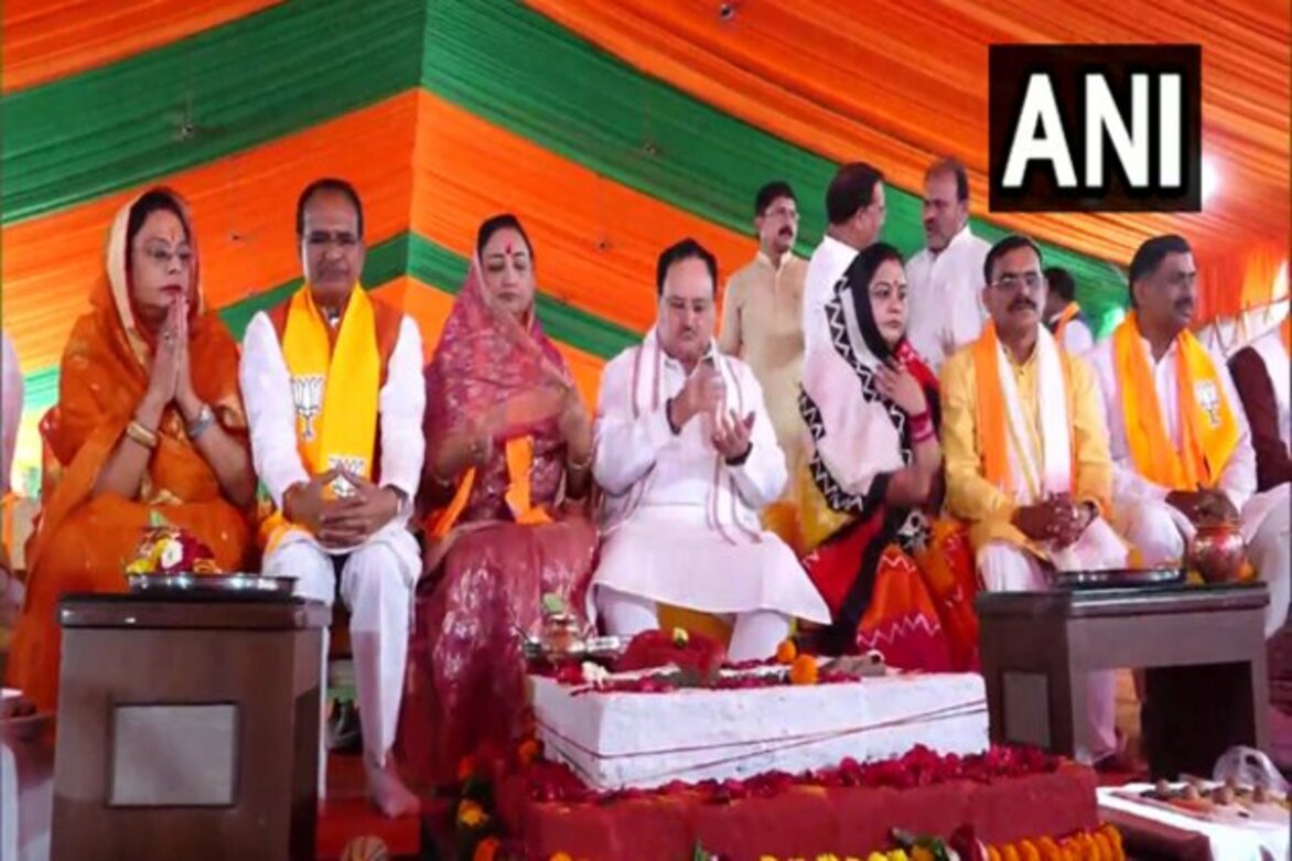 JP Nadda, Shivraj Singh Chouhan perform Bhoomi Pujan of new Madhya Pradesh BJP office in Bhopal