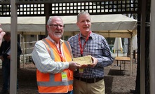 Newmarket chairman Ray Threlkeld (left) and CEO Douglas Forster at Fosterville 1Moz gold pour