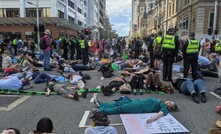 Protestors holding a 'die-in' in Perth's CBD. ENB/Mark Tilly