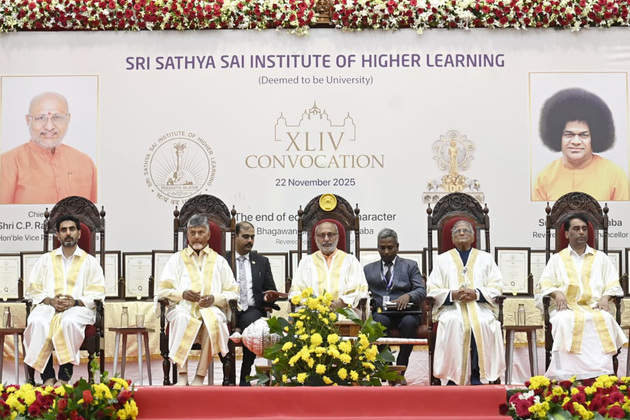 Vice President CP Radhakrishnan graces the 44th Convocation of Sri Sathya Sai Institute of Higher Learning in Puttaparthi