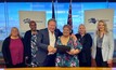 Members of Wintawari Guruma Aboriginal Corporation Linda Camille, Jocelyn Hicks, Sue Boyd and Judy Hughes (L-R) with FMG chairman Dr Andrew Forrest AO and CEO Elizabeth Gaines