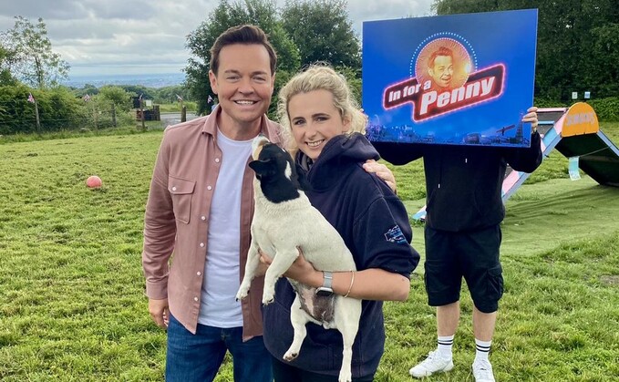 Farmer and business owner Lydia Westhead-Painter with television presenter Stephen Mulhern at Horrocks Moor Farm in Bolton