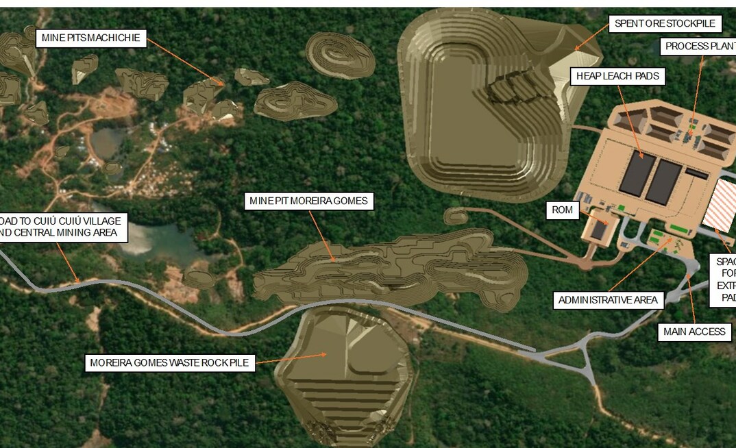 Layout da mina de Cuiú Cuiú previsto em PFS