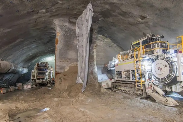 Tow of the three roadheaders that will dig out the new Pyrmont Metro Station as part of the  Sydney Metro West project in Australia