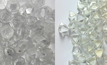 A visual comparison of rough lab-created diamonds (left) and natural (right)