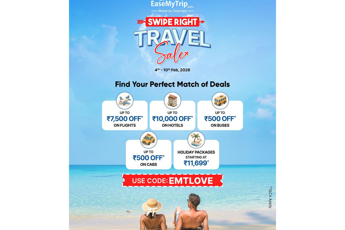 EaseMyTrip launches 'Swipe Right Travel Sale' for Valentine's Day travel