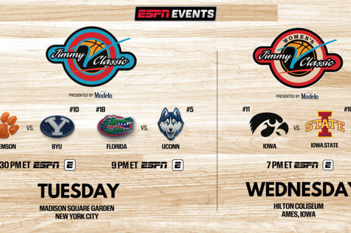 ESPN Events college basketball schedule continues this week with 2025 Jimmy V Men's & Women's Classics