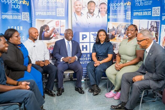 PM Davis at PHA Academy meeting with trainees at Opportunity Hub, together with Minister Darville