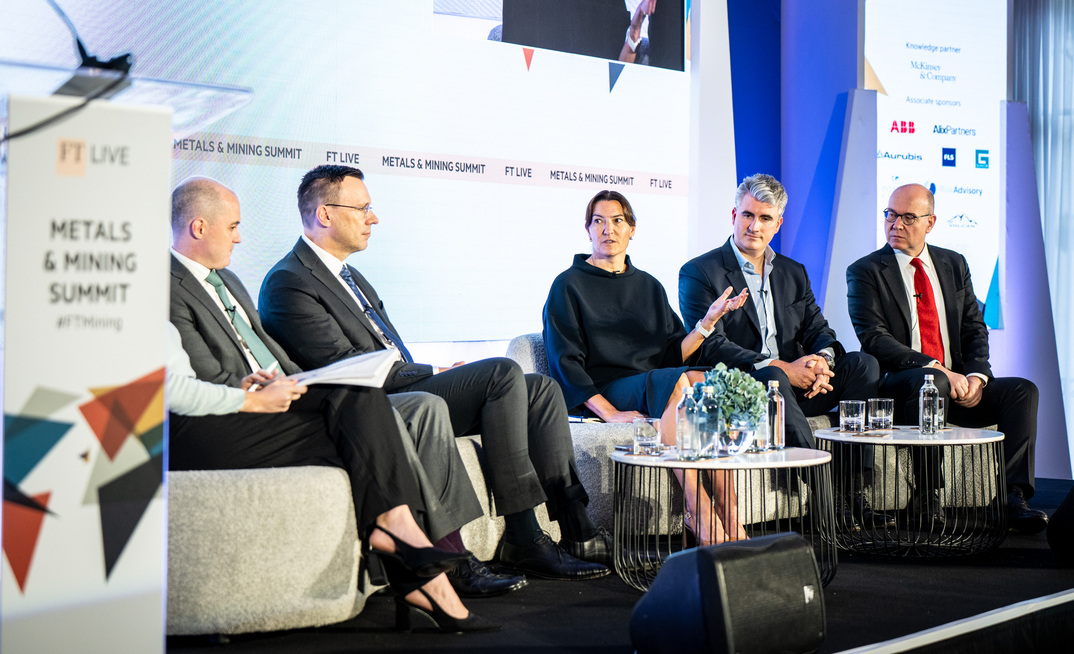 From left: Baker Hughes vice president Tom Harper, FLSmidth chief executive Mikko Keto, Weir chief strategy and sustainability officer Paula Cousins, Fleet Space co-founder Matt Pearson, ABB Process Industries president Joachim Braun