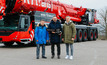 Crane handover in Ehingen (left to right) Thomas Fiesel from Liebherr-Werk Ehingen, Dusko Tadic from RT trans and Nicola Savkovic (Inzenjering) 