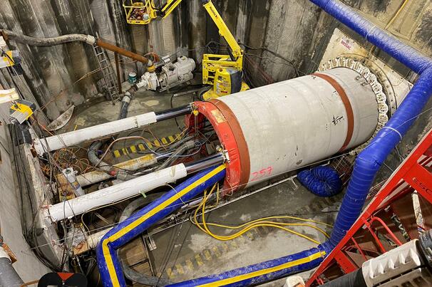 Tunnel construction site at one of the two stations that convert the direct current from the line into alternating current for the supply grids 