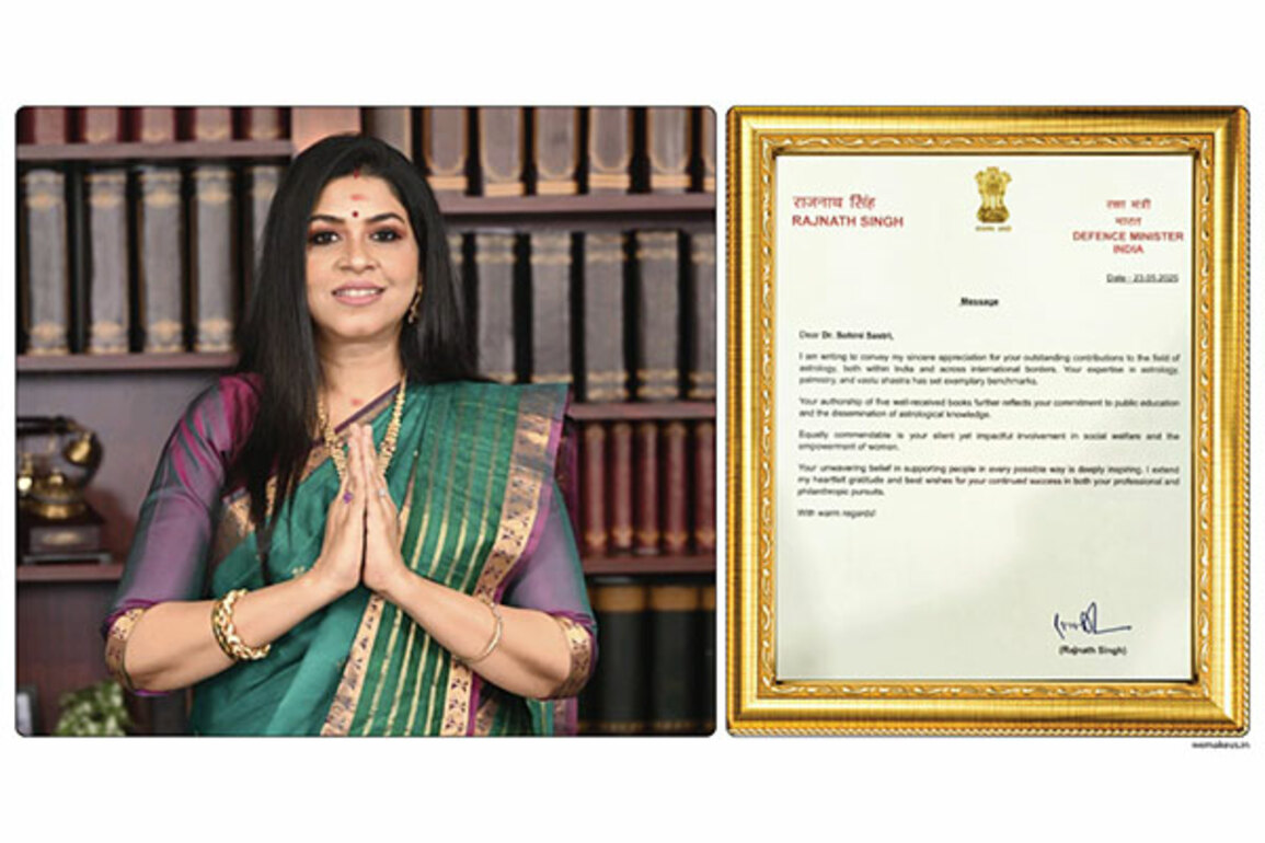 Defence Minister Rajnath Singh Acknowledges Dr. Sohini Sastri's Role in Public Education, Astrology, and Social Impact