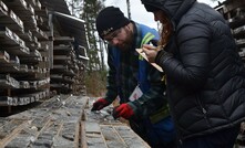 Reviewing drill core at Newman Todd in Ontario, Canada