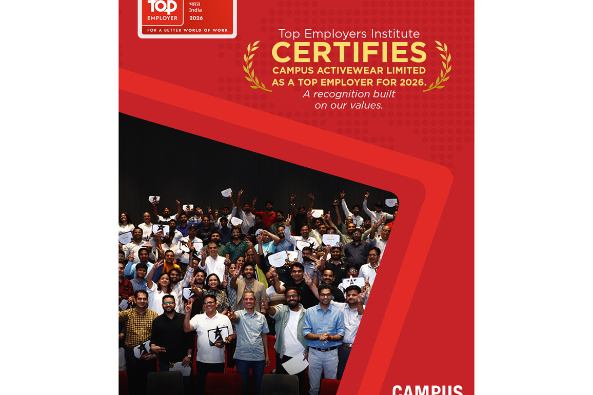 Campus Activewear Certified as India's Top Employer for 2026 by Top Employers Institute
