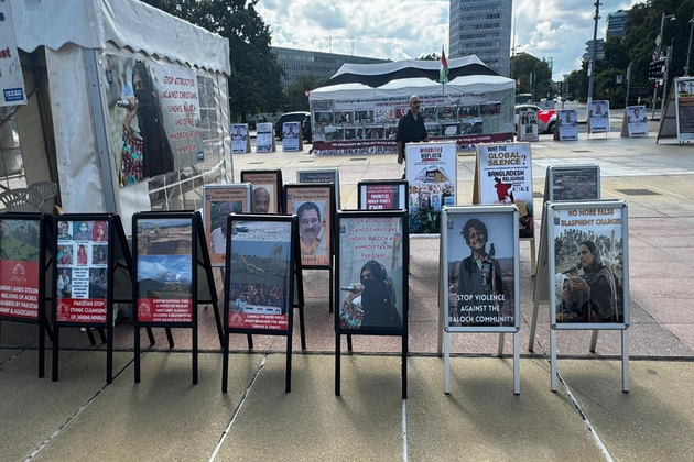 Geneva: Broken chair protest calls out Pakistan, Bangladesh for systematic abuse of minorities