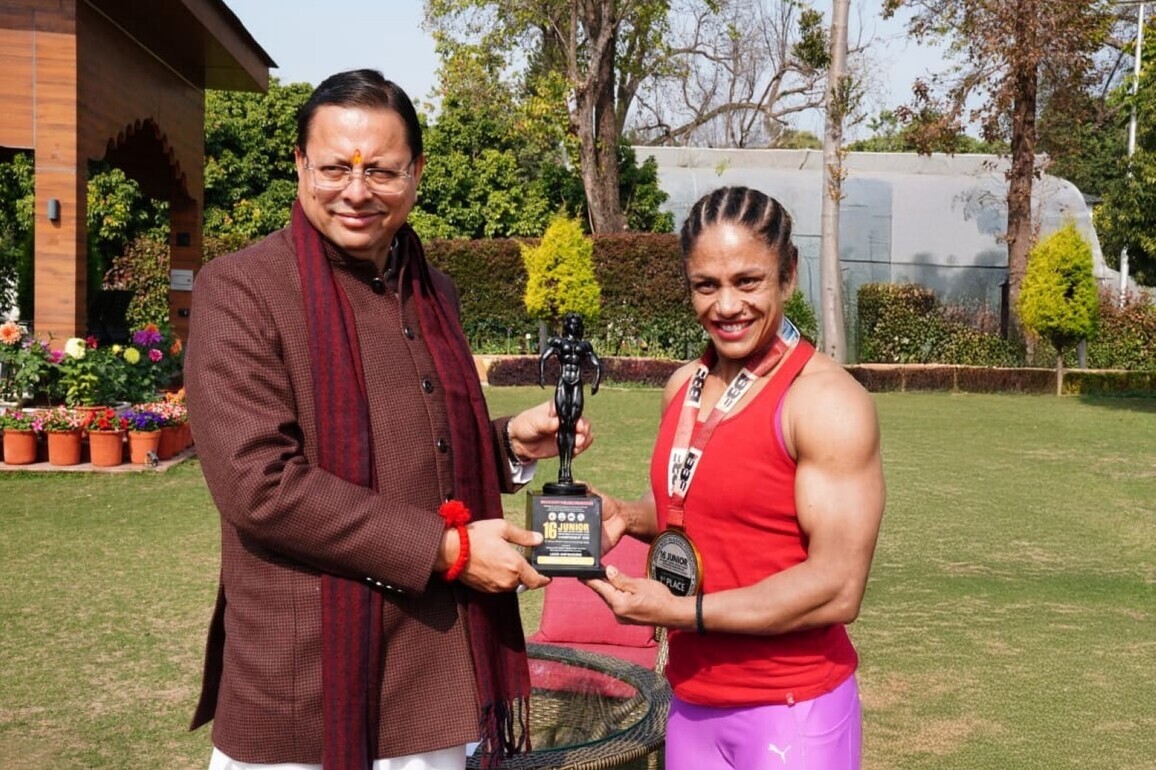 Uttarakhand CM Pushkar Singh Dhami honours international bodybuilder Pratibha Thapliyal