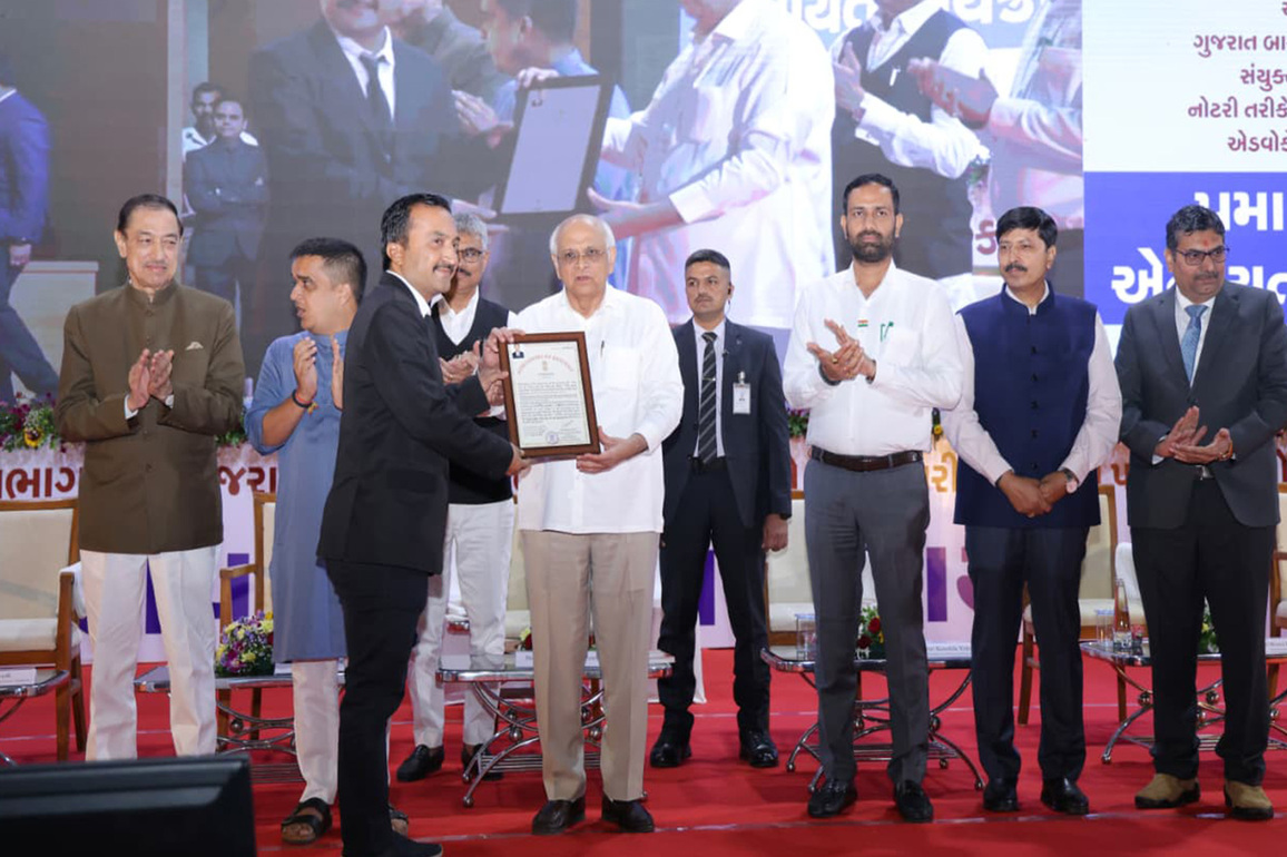 Gujarat CM Bhupendra Patel presents certificates to more than 1,500 advocates selected as notaries in the state