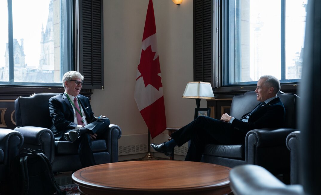 Canada's minister of natural resources, Tim Hodgson, and prime minister Mark Carney.