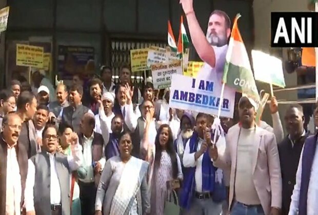 Jharkhand: Congress workers in Ranchi protest against Amit Shah's remark on BR Ambedkar