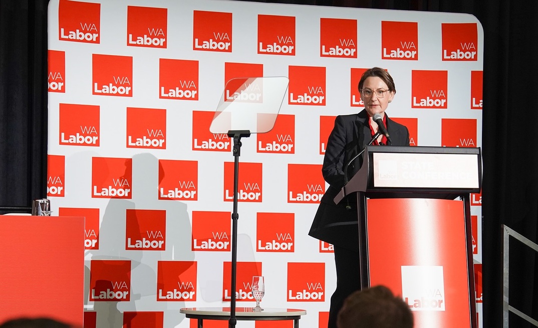 Amber-Jade Sanderson speaking at a Labor conference.