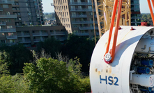  The front shield of HS2’s TBM Emily being lifted into place prior to launch at Victoria Road Crossover box site