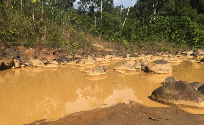 A polluted river in a mostly deforested part of the rainforest because of gold mining, Ghana. Photo: Panga Media / Shutterstock