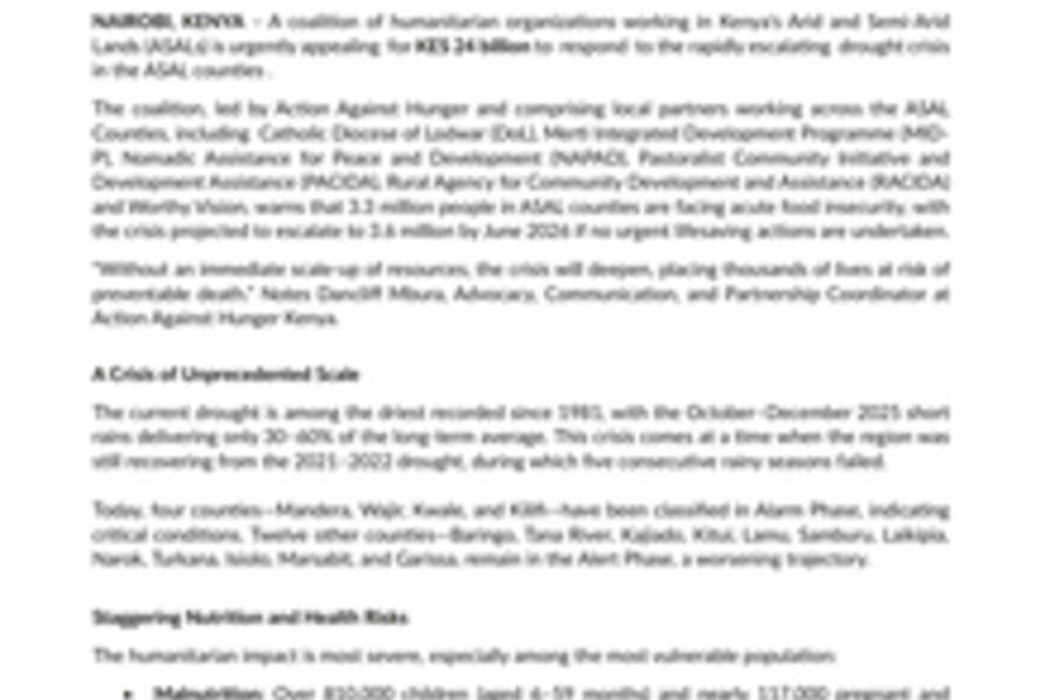 Urgent multisectoral action needed as 3.3 million Kenyans face acute hunger in ASAL counties
