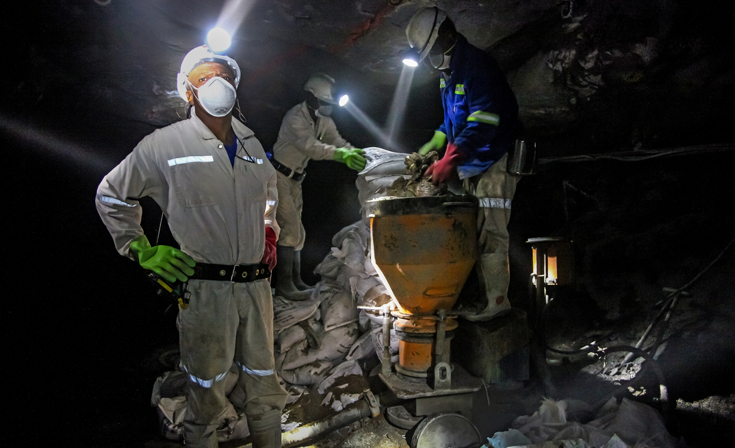 Workers in a South African chrome and platinum mine
