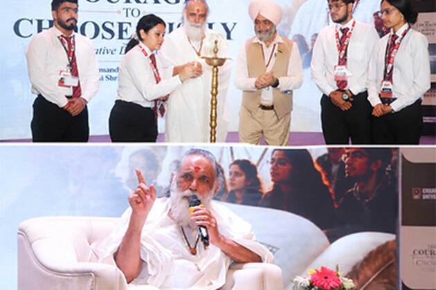 Mahamandleshwar Gita Manishi Swami Shri Gyananand Ji Maharaj Enlightens Chandigarh University Students with Timeless Teachings of Bhagavad Gita