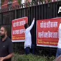 Delhi Youth Congress put up "vote chori commission" banners outside Election Commission Office in Delhi