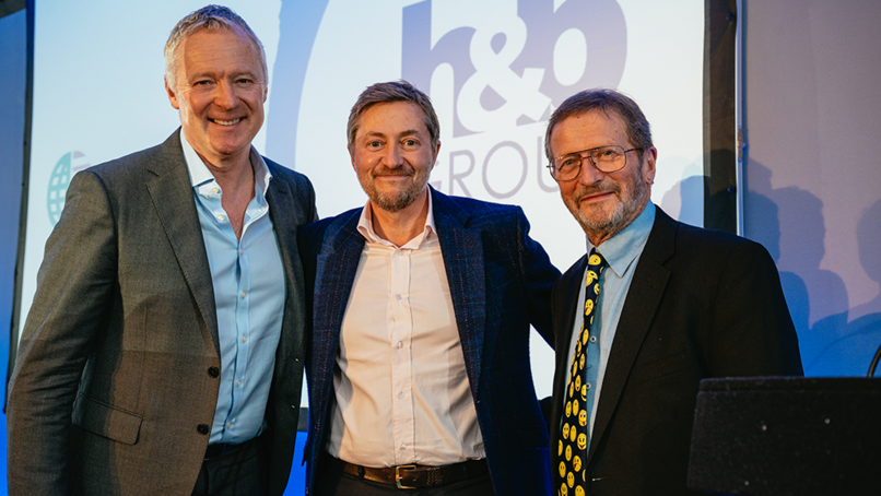 Rory Bremner, Stuart Watt (Director, International Plywood), Peter Buttle (h&b and Buttle plc).