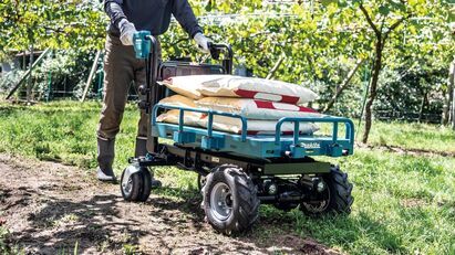Easy transportation with Makita's DCU601 36V LXT Brushless Wheelbarrow
