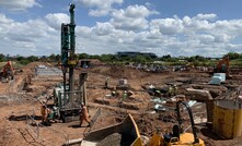  A borehole drill rig at work at the newbuild development at Ashton Rise, Bristol, preparing for the install of a shared ground array