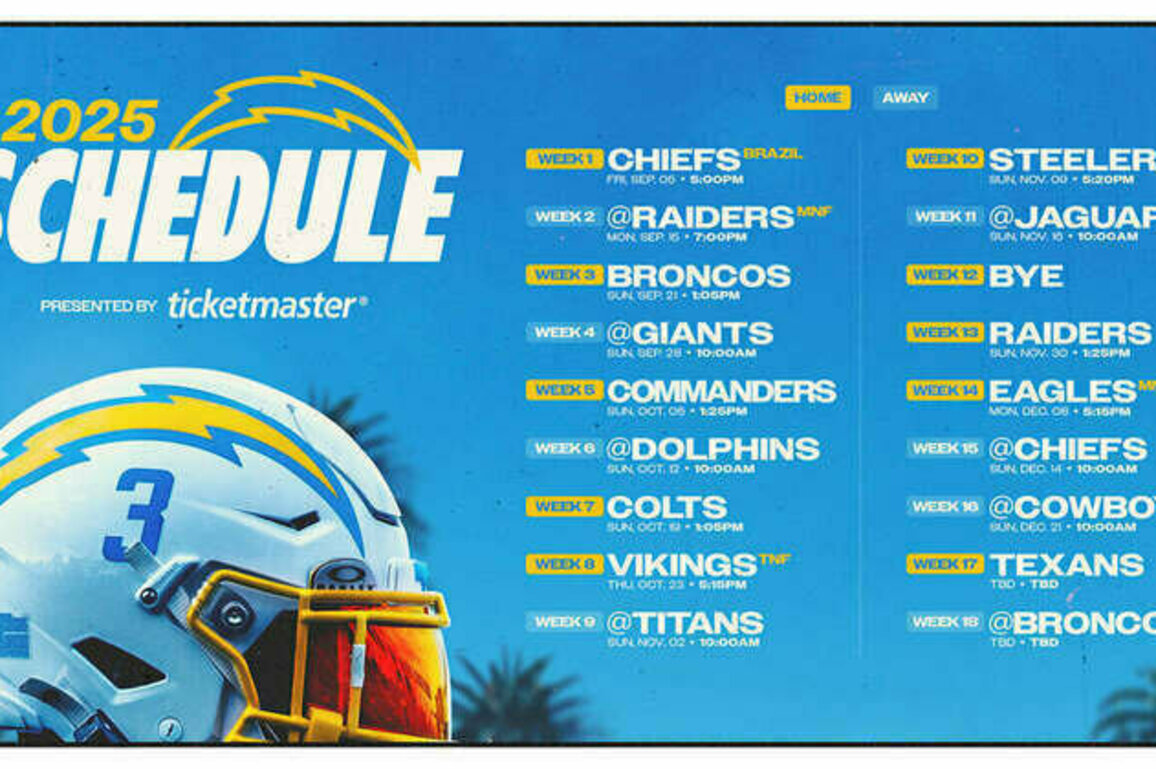 Los Angeles Chargers 2025 Schedule Announced